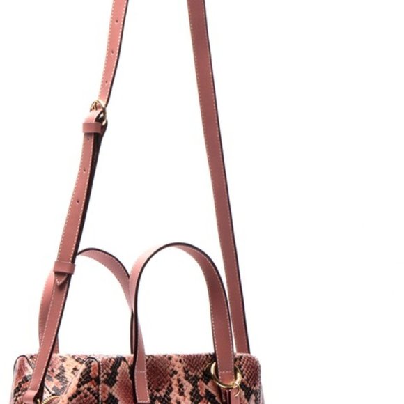Frances Valentine Sabrina Snake Embossed Leather Satchel-Pink - Picture 4 of 14
